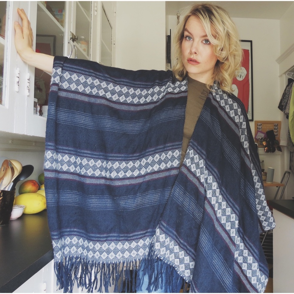 Blue boho poncho